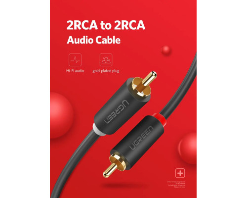 Аудіо кабель UGREEN AV104 2RCA Male to 2RCA Male Cable 2m (Black)(UGR-10518)