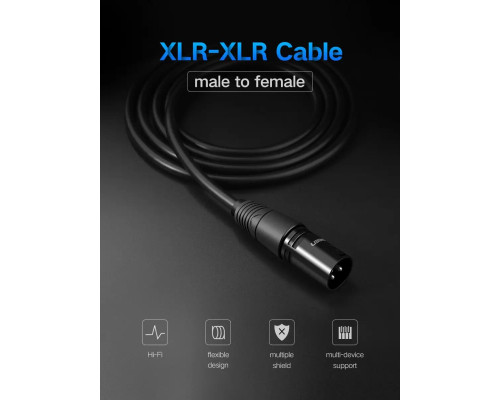 Аудіо кабель UGREEN AV130 Cannon Male to Female Microphone Extension Audio Cable 1m (Black)(UGR-20708)