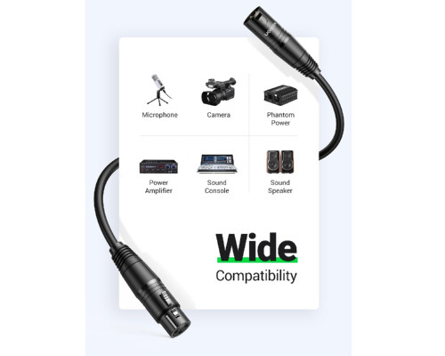 Аудіокабель UGREEN AV130 Cannon Male to Female Microphone Extension Audio Cable 5m Black (UGR-20712)