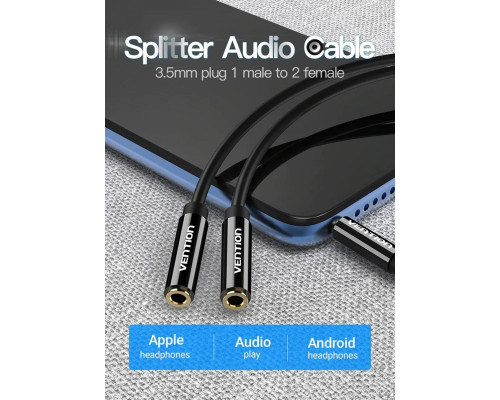 Кабель Vention 3.5mm Male to 2*3.5mm Female Stereo Splitter Cable 0.3M Black ABS Type (BBSBY)