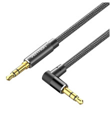 Кабель Vention Cotton Braided 3.5mm Male to Male Right Angle Audio Cable 2M Black Aluminum Alloy Type (BAZBH)