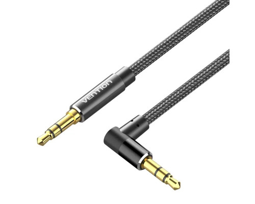 Кабель Vention Cotton Braided 3.5mm Male to Male Right Angle Audio Cable 2M Black Aluminum Alloy Type (BAZBH)