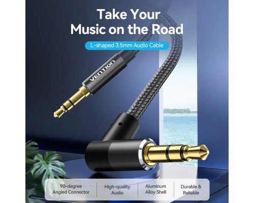 Кабель Vention Cotton Braided 3.5mm Male to Male Right Angle Audio Cable 2M Black Aluminum Alloy Type (BAZBH)