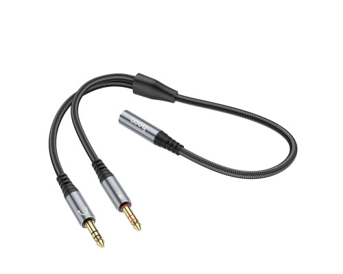 Аудіокабель HOCO UPA21 2-in-1 3.5 headset audio adapter cable(female to 2*male) 0.25m Metal Gray (6931474766816)