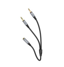 Аудіокабель HOCO UPA21 2-in-1 3.5 headset audio adapter cable(female to 2*male) 0.25m Metal Gray (6931474766816)