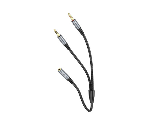 Аудіокабель HOCO UPA21 2-in-1 3.5 headset audio adapter cable(female to 2*male) 0.25m Metal Gray (6931474766816)