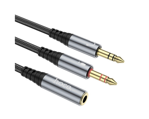 Аудіокабель HOCO UPA21 2-in-1 3.5 headset audio adapter cable(female to 2*male) 0.25m Metal Gray (6931474766816)