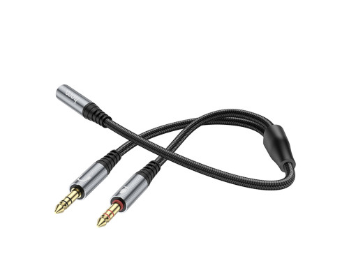 Аудіокабель HOCO UPA21 2-in-1 3.5 headset audio adapter cable(female to 2*male) 0.25m Metal Gray (6931474766816)