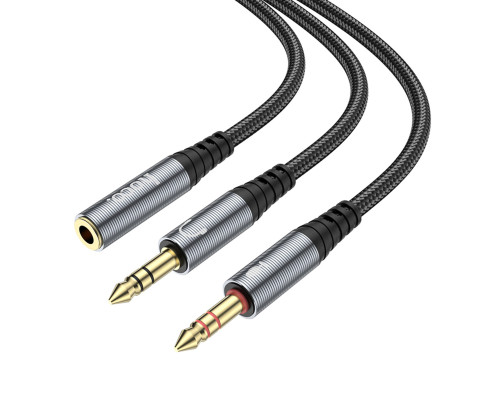 Аудіокабель HOCO UPA21 2-in-1 3.5 headset audio adapter cable(female to 2*male) 0.25m Metal Gray (6931474766816)