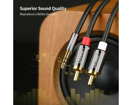 Аудіокабель UGREEN AV116 3.5mm Male to 2RCA Male Cable 5m Black (UGR-10591)