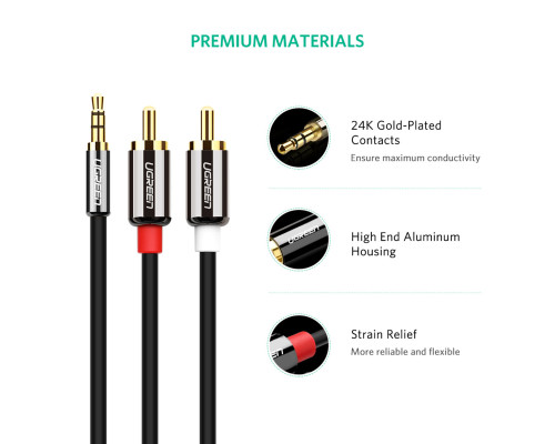 Аудіокабель UGREEN AV116 3.5mm Male to 2RCA Male Cable 5m Black (UGR-10591)