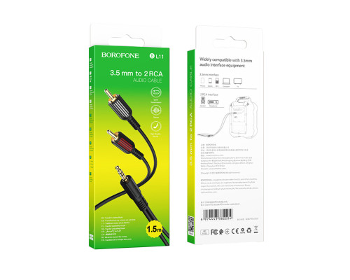 Аудiо-кабель BOROFONE BL11 3.5mm to double RCA audio cable Black