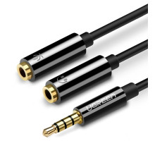 Аудіокабель UGREEN AV141 3.5mm male to 2 Female Audio Cable Aluminum Case Black (UGR-30619)