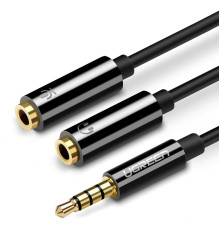 Аудіокабель UGREEN AV141 3.5mm male to 2 Female Audio Cable Aluminum Case Black (UGR-30619)