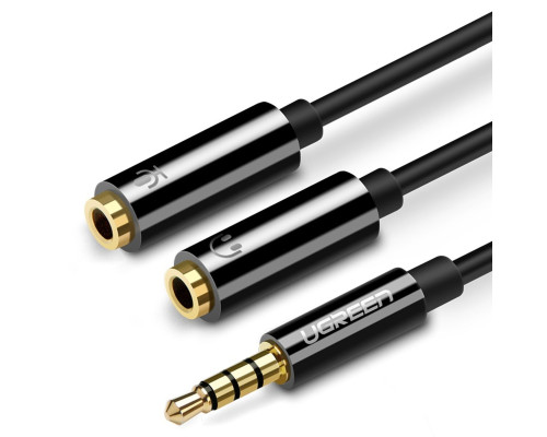 Аудіокабель UGREEN AV141 3.5mm male to 2 Female Audio Cable Aluminum Case Black (UGR-30619)
