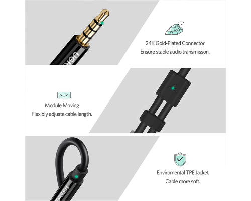 Аудіокабель UGREEN AV141 3.5mm male to 2 Female Audio Cable Aluminum Case Black (UGR-30619)