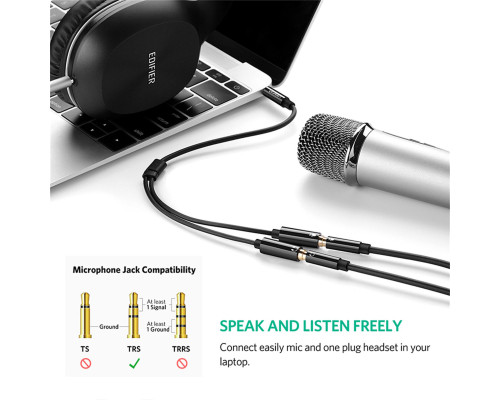 Аудіокабель UGREEN AV141 3.5mm male to 2 Female Audio Cable Aluminum Case Black (UGR-30619)