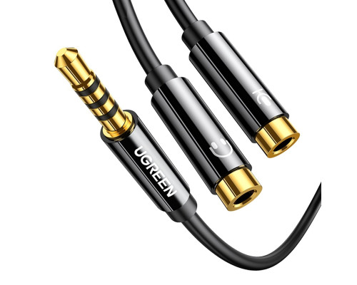 Аудіокабель UGREEN AV141 3.5mm male to 2 Female Audio Cable Aluminum Case Black (UGR-30619)