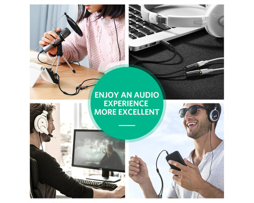 Аудіокабель UGREEN AV141 3.5mm male to 2 Female Audio Cable Aluminum Case Black (UGR-30619)