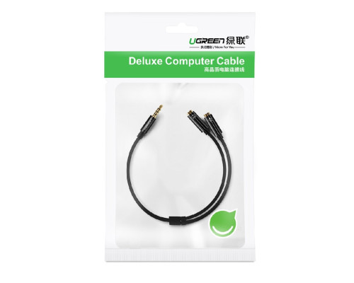 Аудіокабель UGREEN AV141 3.5mm male to 2 Female Audio Cable Aluminum Case Black (UGR-30619)
