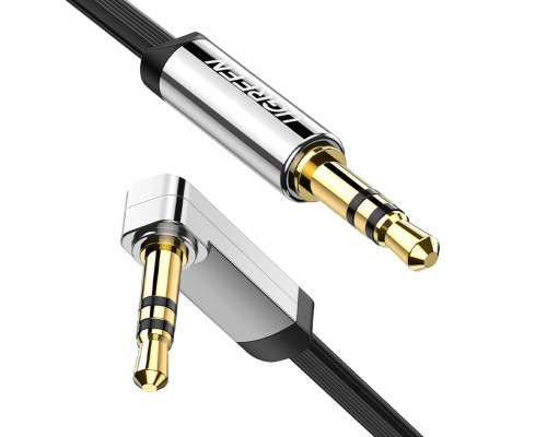 Аудіокабель UGREEN AV119 3.5mm Male to 3.5mm Male Straigth to angle flat Cable 3m Black (UGR-10728)