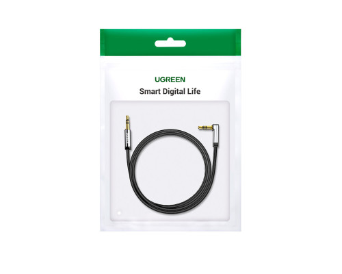 Аудіокабель UGREEN AV119 3.5mm Male to 3.5mm Male Straigth to angle flat Cable 3m Black (UGR-10728)