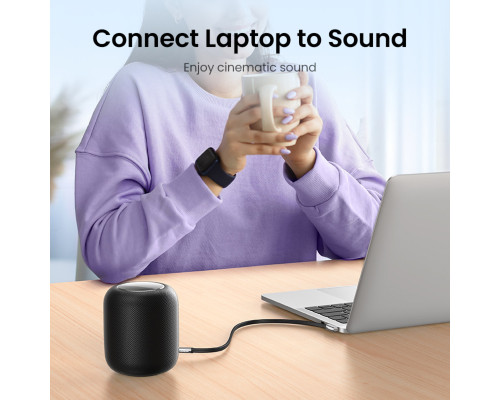 Аудіокабель UGREEN AV119 3.5mm Male to 3.5mm Male Straigth to angle flat Cable 3m Black (UGR-10728)