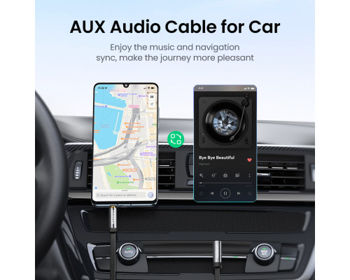 Аудіокабель UGREEN AV119 3.5mm Male to 3.5mm Male Straigth to angle flat Cable 3m Black (UGR-10728)