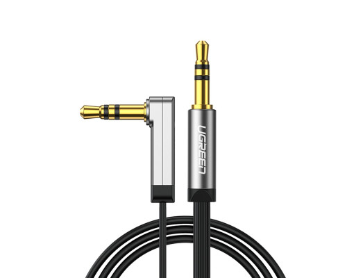 Аудіокабель UGREEN AV119 3.5mm Male to 3.5mm Male Straigth to angle flat Cable 3m Black (UGR-10728)