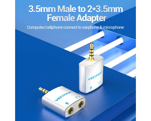 Адаптер Vention 4 Pole 3.5mm Male to 2*3.5mm Female Audio Adapter Silvery Metal Type (BDBW0)