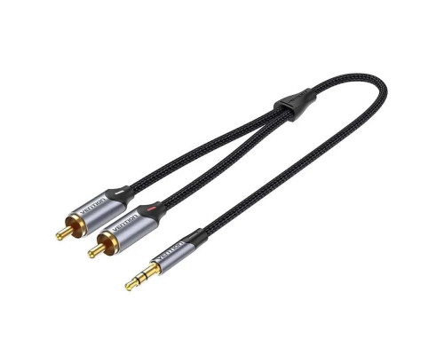 Кабель Vention 3.5MM Male to 2-Male RCA Adapter Cable 10M Gray Aluminum Alloy Type (BCNBL)