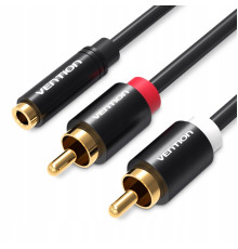 Кабель Vention 3.5mm Female to 2RCA Male Audio Cable 2M Black Metal Type (VAB-R01-B200)