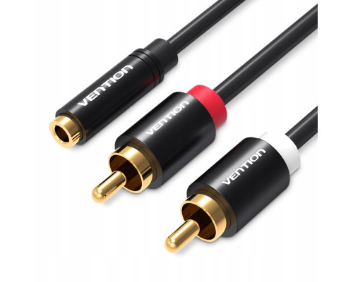 Кабель Vention 3.5mm Female to 2RCA Male Audio Cable 2M Black Metal Type (VAB-R01-B200)