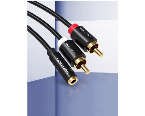 Кабель Vention 3.5mm Female to 2RCA Male Audio Cable 2M Black Metal Type (VAB-R01-B200)