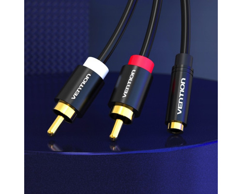 Кабель Vention 3.5mm Female to 2RCA Male Audio Cable 2M Black Metal Type (VAB-R01-B200)