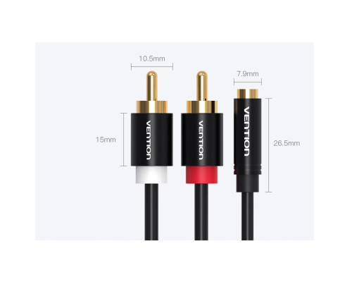 Кабель Vention 3.5mm Female to 2RCA Male Audio Cable 2M Black Metal Type (VAB-R01-B200)