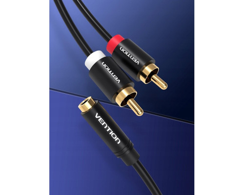 Кабель Vention 3.5mm Female to 2RCA Male Audio Cable 2M Black Metal Type (VAB-R01-B200)