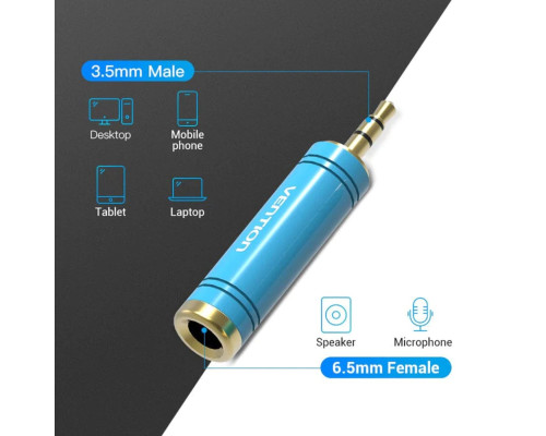 Адаптер Vention 3.5mm Male to 6.35mm Female Audio Adapter Blue Aluminum Alloy Type (VAB-S04-L)