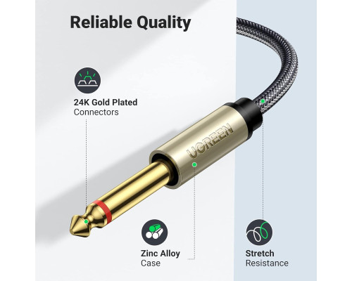 Аудіо кабель UGREEN 3.5mm TRS to Dual 6.35mm TS Audio Cable 1m (Gray) (UGR-10613)