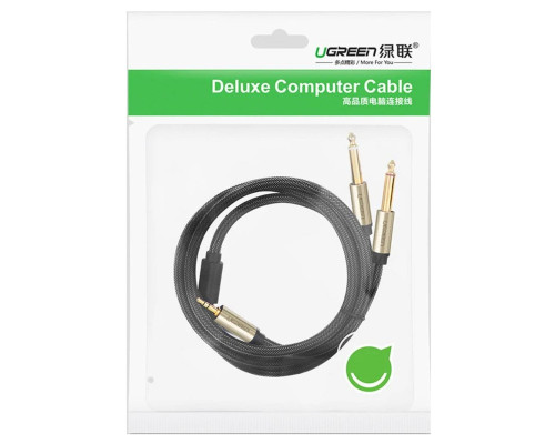 Аудіо кабель UGREEN 3.5mm TRS to Dual 6.35mm TS Audio Cable 1m (Gray) (UGR-10613)