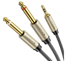 Аудіо кабель UGREEN 3.5mm TRS to Dual 6.35mm TS Audio Cable 1m (Gray) (UGR-10613)