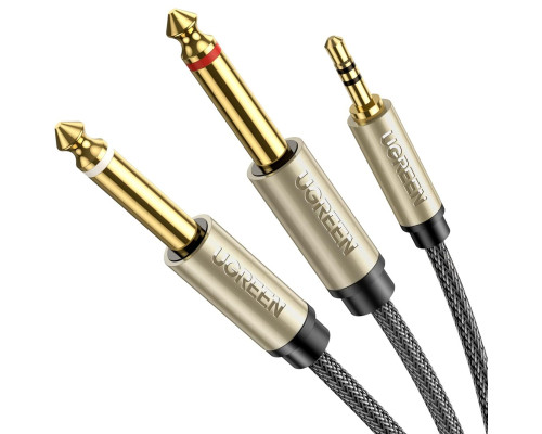 Аудіо кабель UGREEN 3.5mm TRS to Dual 6.35mm TS Audio Cable 1m (Gray) (UGR-10613)