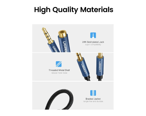 Аудіокабель UGREEN AV118 3.5mm Male to 3.5mm Female Extension Braid 2m Black (UGR-40675)