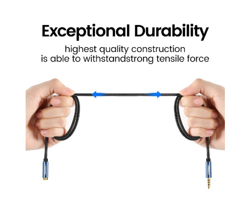 Аудіокабель UGREEN AV118 3.5mm Male to 3.5mm Female Extension Braid 2m Black (UGR-40675)