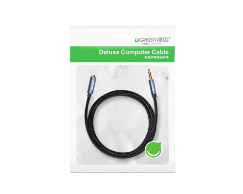 Аудіокабель UGREEN AV118 3.5mm Male to 3.5mm Female Extension Braid 2m Black (UGR-40675)