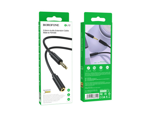 Аудiо-кабель BOROFONE BL12 3.5 audio extension cable male to female 2m Black