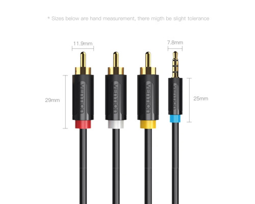 Кабель Vention 3.5mm Male to 3RCA Male AV Cable 1.5M Black (BCBBG)