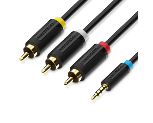 Кабель Vention 3.5mm Male to 3RCA Male AV Cable 1.5M Black (BCBBG)