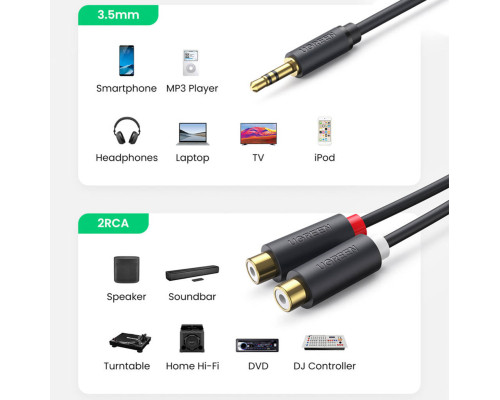 Аудіо кабель UGREEN AV109 3.5mm Male to 2RCA Female Cable 25cm (Gray)(UGR-10547)