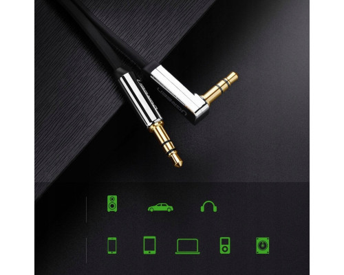Аудіокабель UGREEN AV119 3.5mm Male to 3.5mm Male Straight to angle flat Cable 1m (Black)(UGR-10597) (UGR-10597)